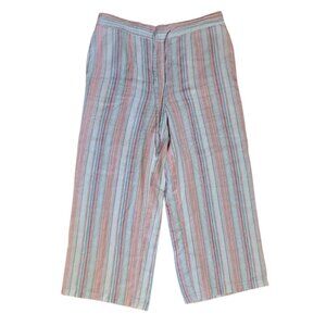 Per‎ se Pants Womens Size L Large Pink Blue Striped Linen Blend Pull On Crop